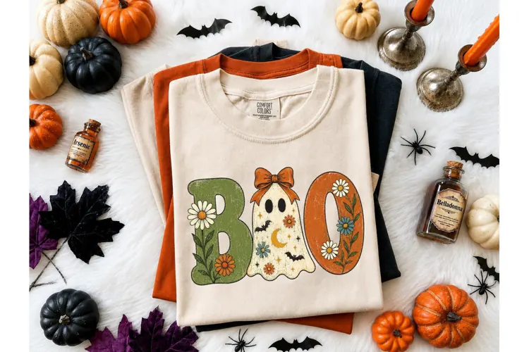 BOO Halloween Ghost Floral PNG Shirt