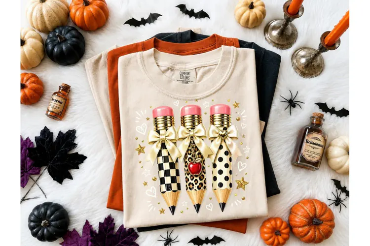 Halloween Teacher Pencils PNG Shirt Desi