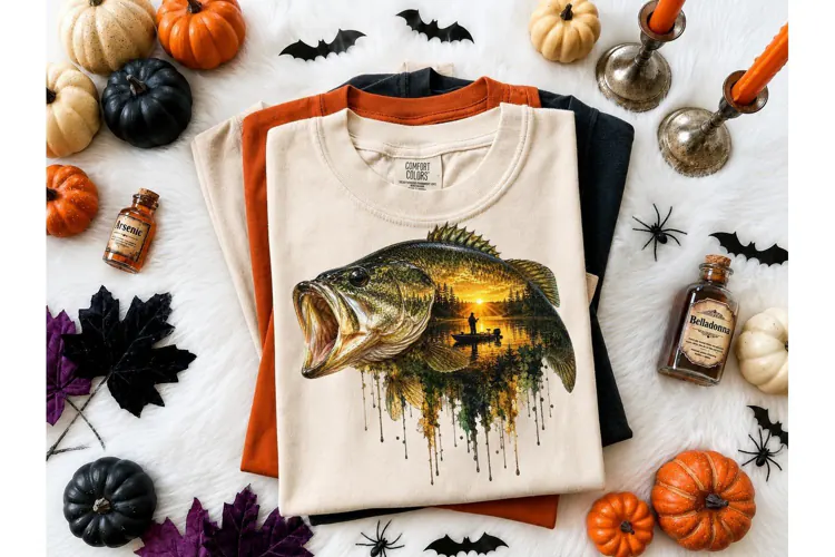 Bass Fishing Sunset PNG Shirt Design