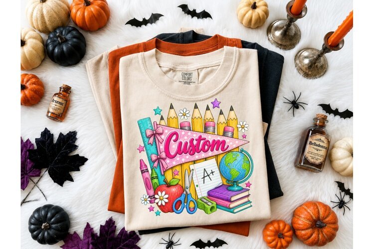 Custom Teacher School Supplies PNG Tee example image 1