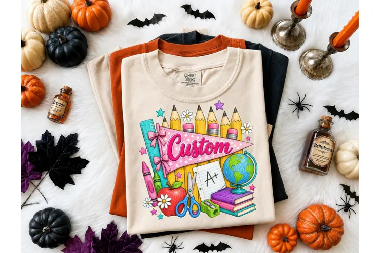 Custom Teacher School Supplies PNG Tee
