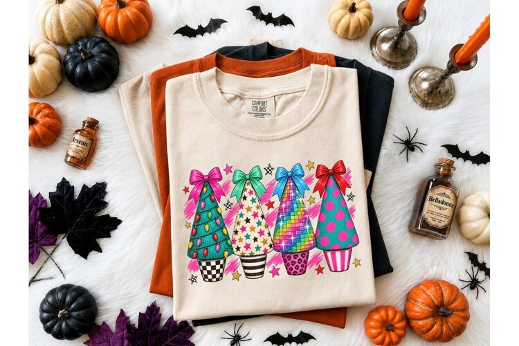Christmas Trees Bow PNG Sublimation Tee example image 1