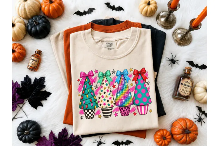 Christmas Trees Bow PNG Sublimation Tee