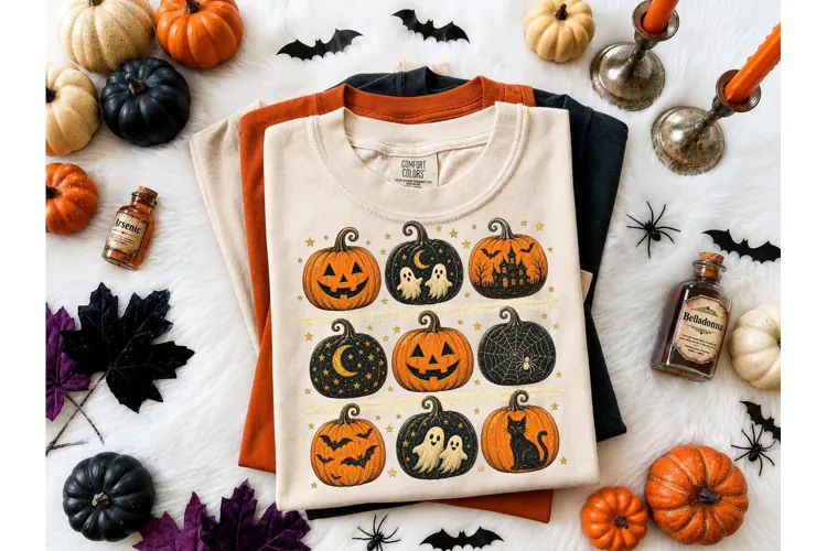 Halloween Pumpkin Grid PNG Shirt Design