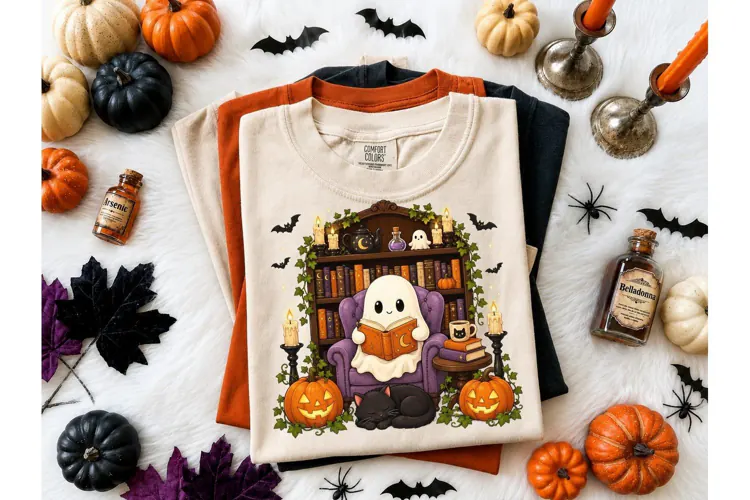 Ghost Reading Books Halloween PNG Tee-Ghost Reading Books Ha