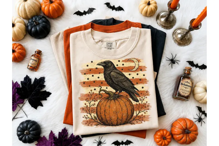 Halloween Raven Pumpkin PNG Tee Design