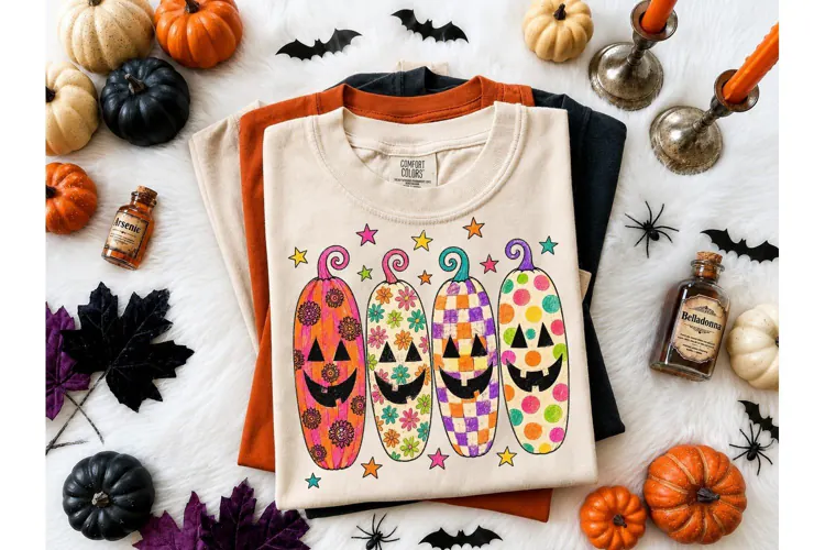 Colorful Halloween Pumpkins PNG Tee Desi