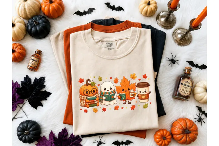 Fall Tales Cute Ghost Pumpkin PNG Tee