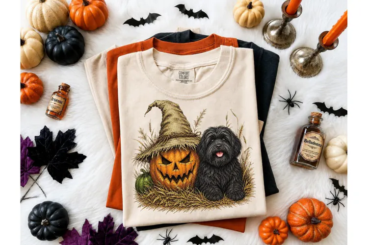 Halloween Black Dog Pumpkin PNG Tee