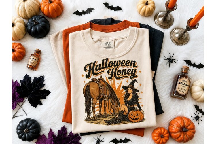 Halloween Honey Witch Horse PNG Tee example image 1