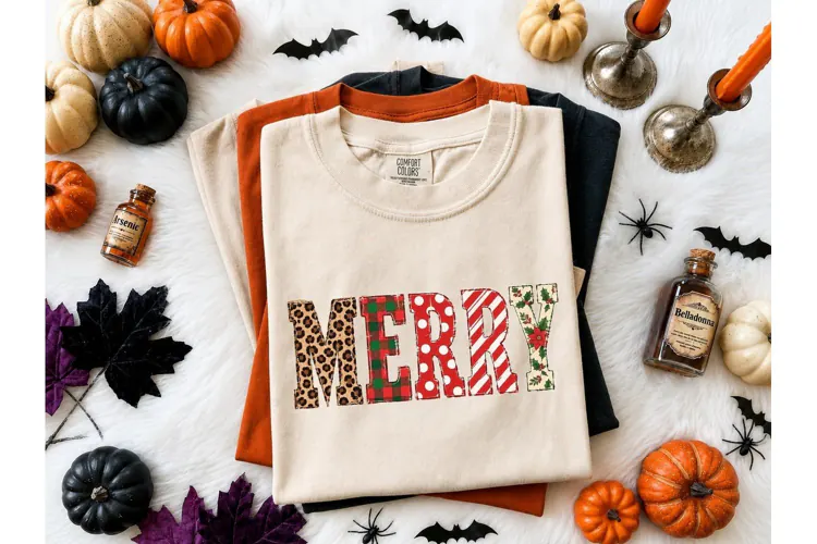 Merry Christmas Patchwork PNG Tee Design