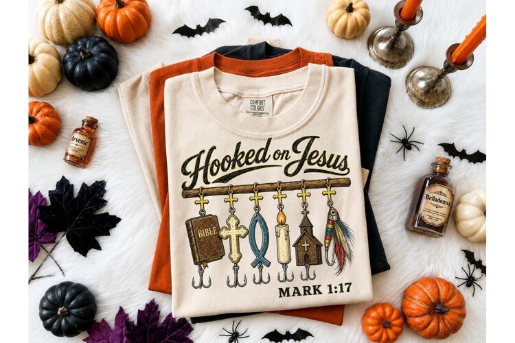 Hooked on Jesus Fishing PNG Tee Design example image 1