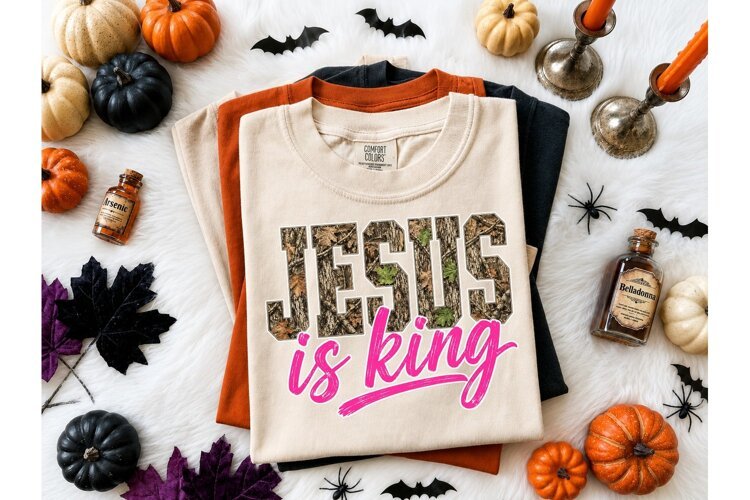 Jesus Is King Camo PNG Shirt Design example image 1