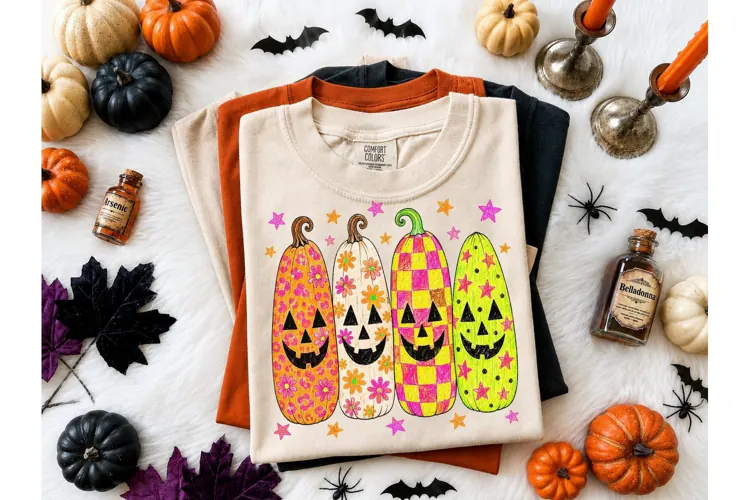 Groovy Halloween Pumpkin PNG Tee Design