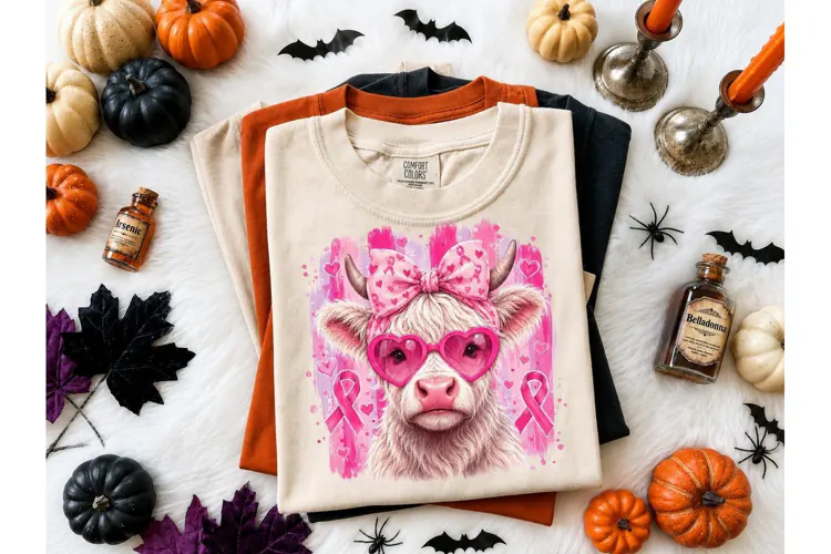Highland Cow Breast Cancer Awareness PNG