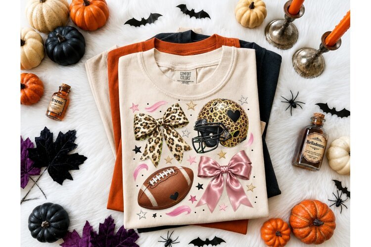Football Coquette Bow Leopard PNG Tee example image 1