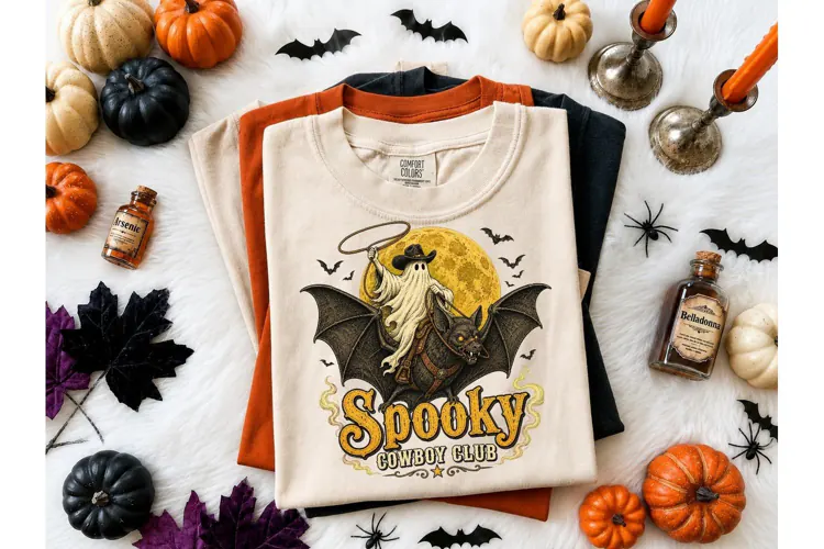 Spooky Cowboy Ghost Bat Halloween PNG