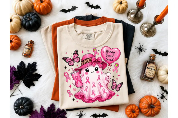 Breast Cancer Ghost Halloween PNG Tee