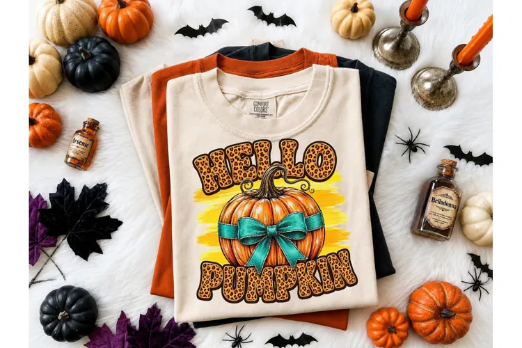 Hello Pumpkin Leopard Bow PNG Tee