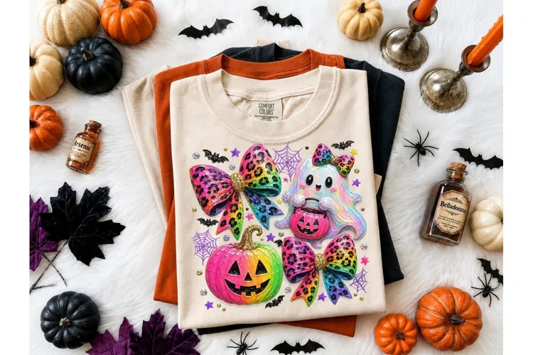 Halloween Ghost Bow Pumpkin PNG Tee