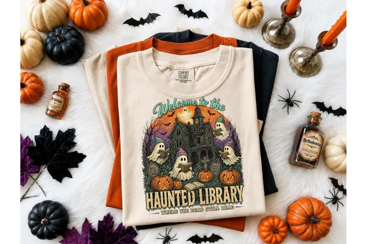 Haunted Library Ghost Halloween PNG Tee-Haunted Library Ghos