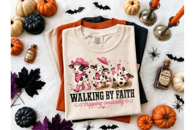 Walking By Faith Funny Cow PNG Tee example image 1