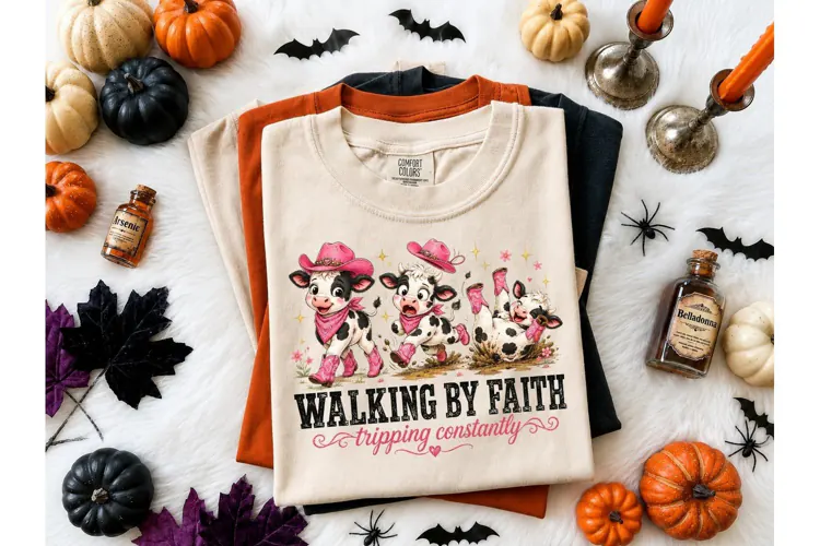 Walking By Faith Funny Cow PNG Tee