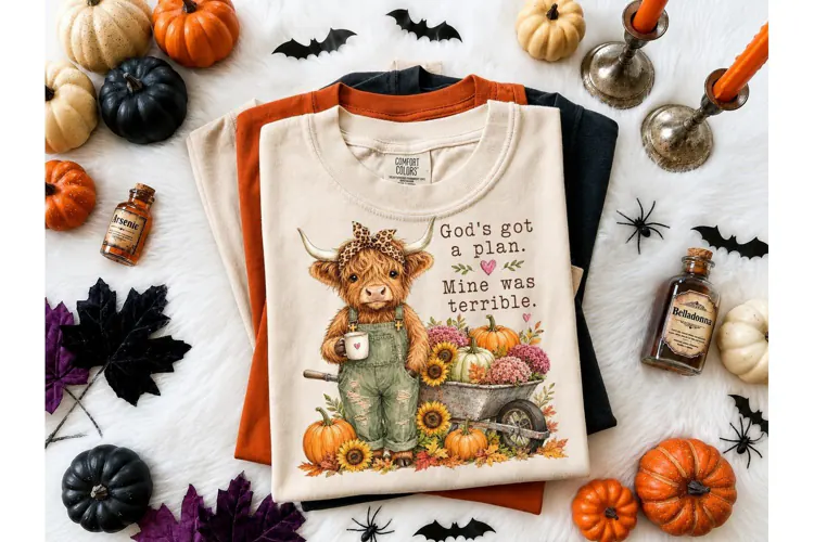 God's Got a Plan Highland Cow PNG Tee