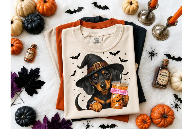 Halloween Dachshund Witch PNG Tee Design