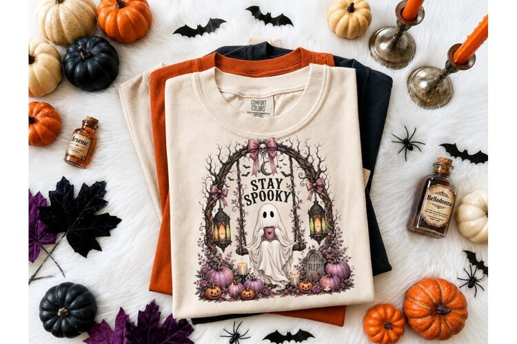 Stay Spooky Ghost Halloween PNG Tee example image 1