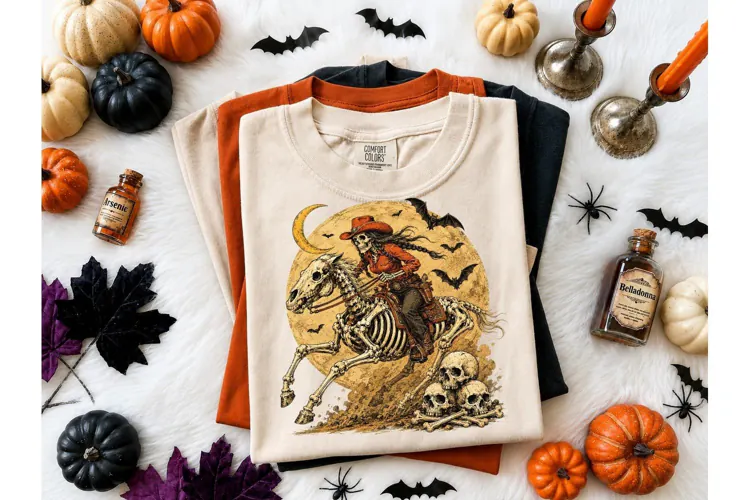 Skeleton Cowgirl Halloween PNG Tee Desig