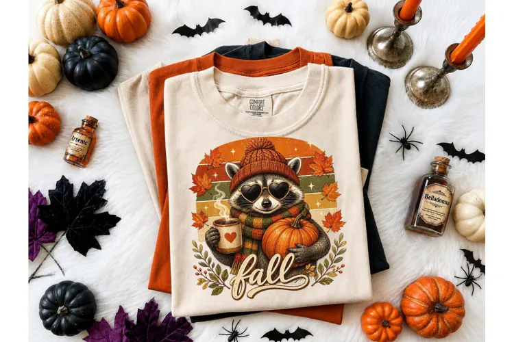 Fall Raccoon Pumpkin PNG Shirt Design