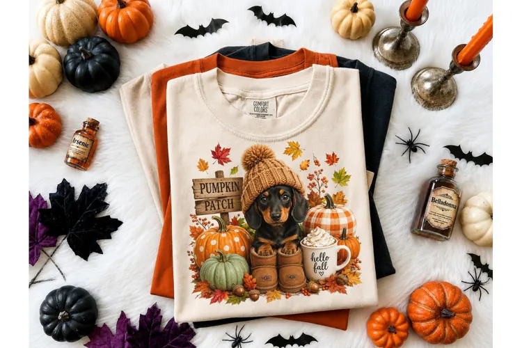Fall Dachshund Pumpkin Patch PNG Tee
