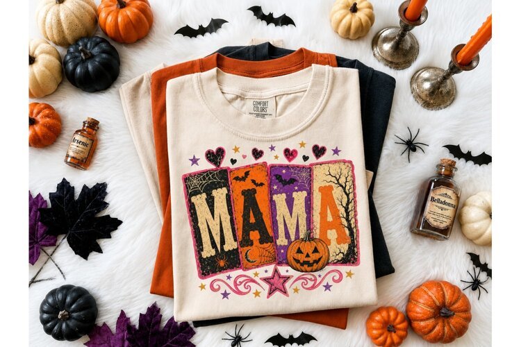 Halloween Mama PNG Sublimation Tee Desig example image 1