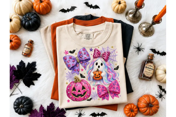 Halloween Ghost Bows Pumpkin PNG Tee