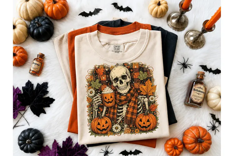 Halloween Skeleton Fall PNG Shirt Design