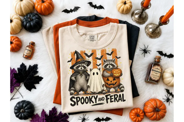 Spooky Feral Raccoon Halloween PNG Tee