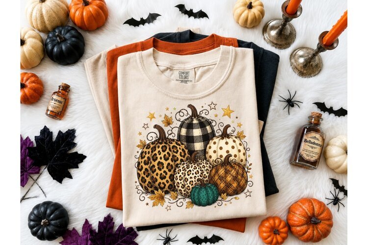 Fall Pumpkin Pattern PNG Shirt Design example image 1