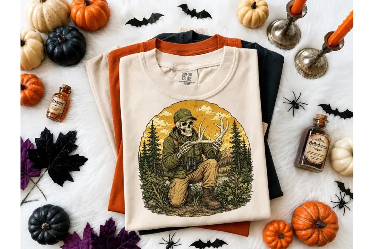 Skeleton Hunter Antler PNG Shirt Design