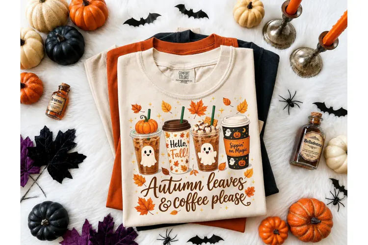 Autumn Leaves Coffee Ghost PNG Shirt