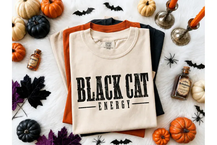 Black Cat Energy PNG Halloween Tee Desig