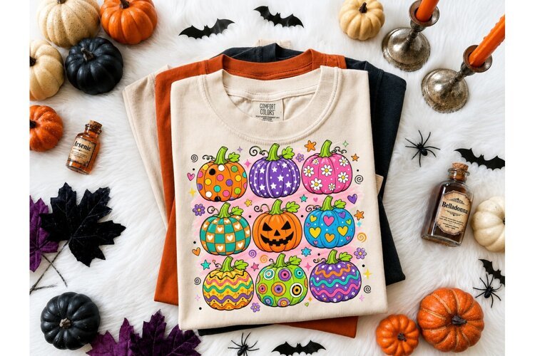 Colorful Halloween Pumpkins PNG Tee example image 1