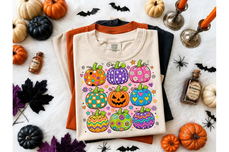 Colorful Halloween Pumpkins PNG Tee