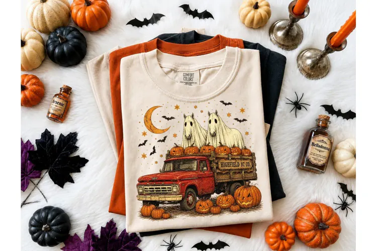 Halloween Ghost Horse Truck PNG Tee