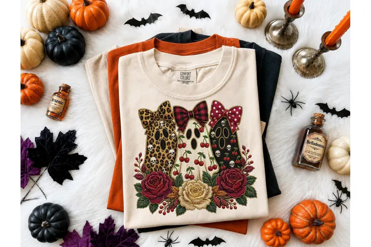 Halloween Ghost Trio Floral PNG Shirt