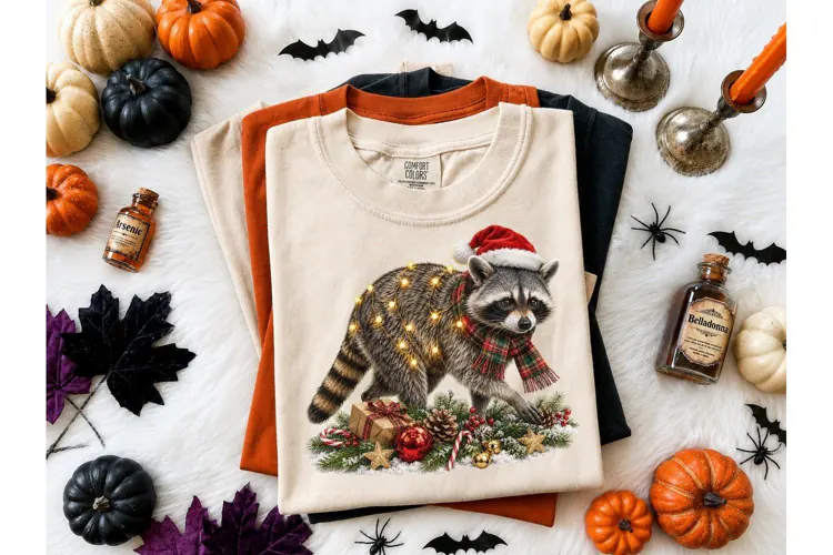 Christmas Raccoon Santa PNG Tee Design