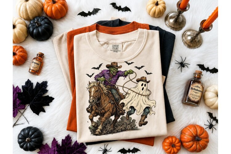 Zombie Cowboy Roping Ghost PNG Tee example image 1