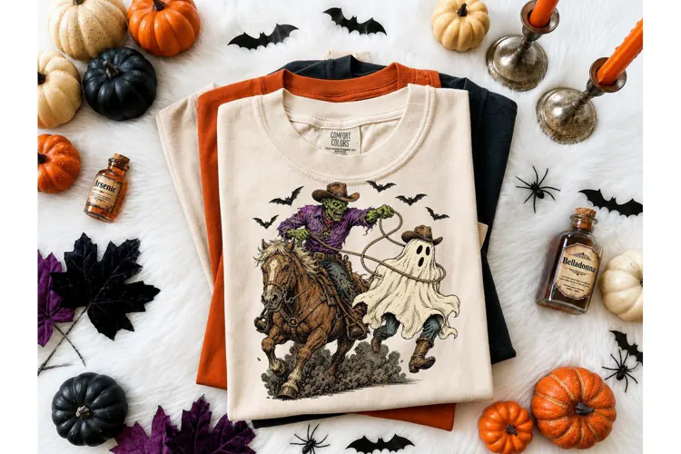 Zombie Cowboy Roping Ghost PNG Tee