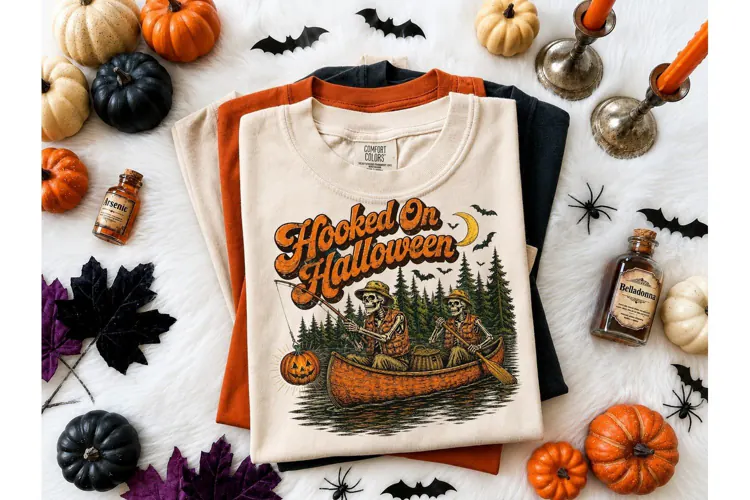 Hooked On Halloween Skeleton PNG Tee