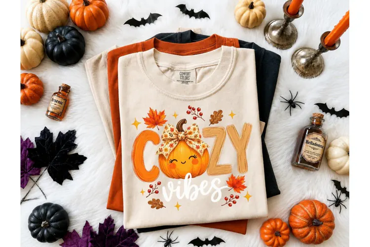 Cozy Vibes Pumpkin Fall PNG Shirt Design